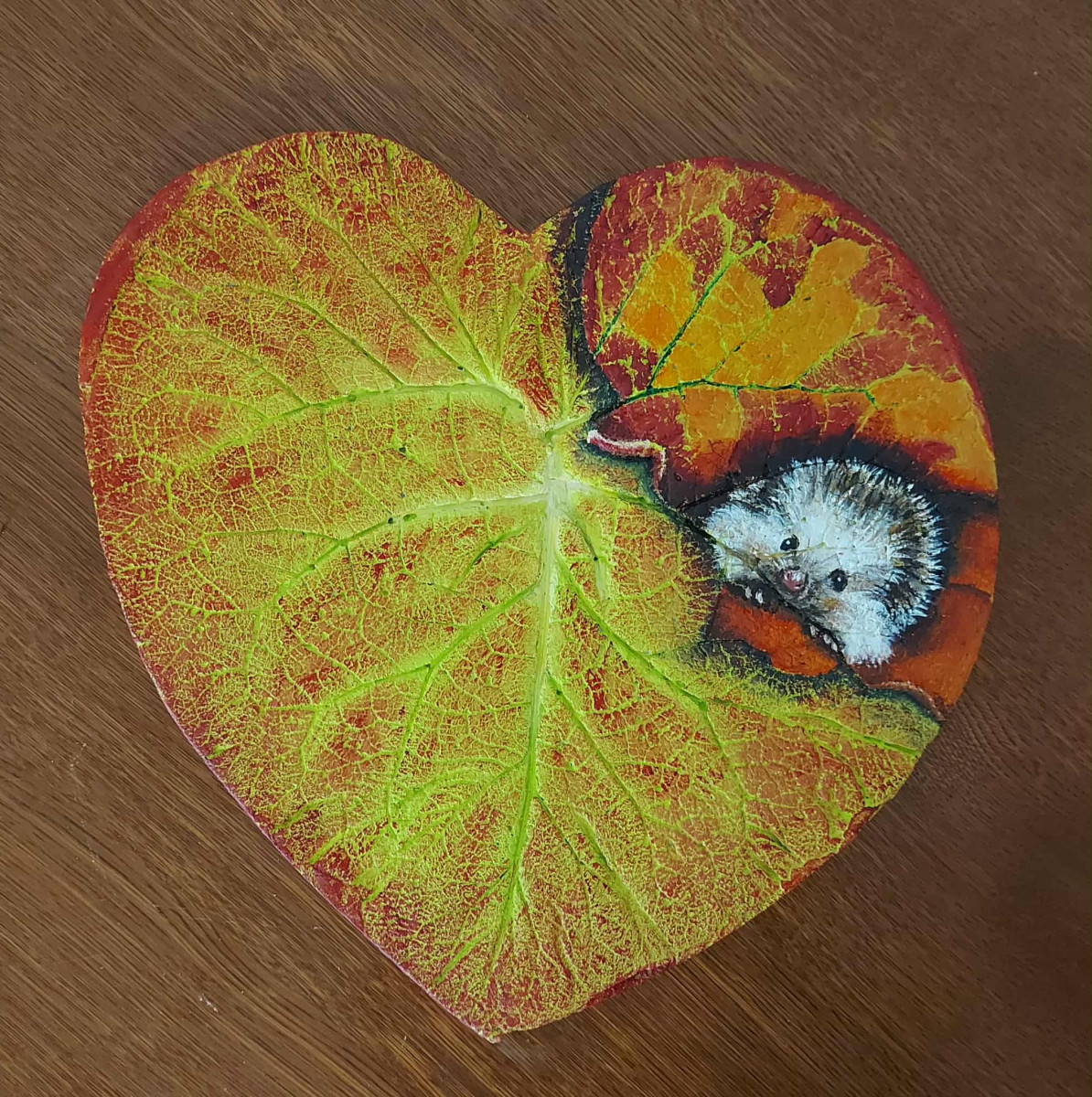 Betonblatt herbstlich mit Igel von Susanne Klammer Artwork